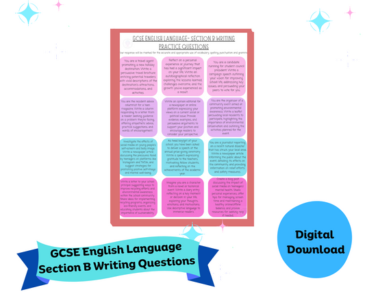 GCSE ENGLISH LANGUAGE- SECTION B WRITING PRACTICE QUESTIONS